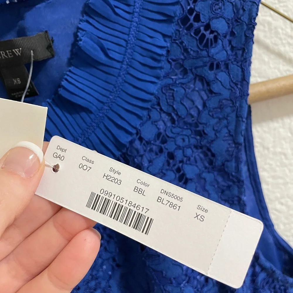 J. Crew Royal Blue Lace Sleeveless Shell with Pleated Collar NWT